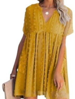 Flowy V-Neck Mini Dress in Mustard Yellow